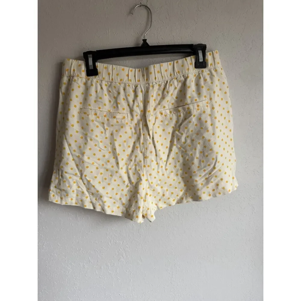 Vero Moda Cream Yellow Polka Dot Linen Blend Pull On Shorts Womens L